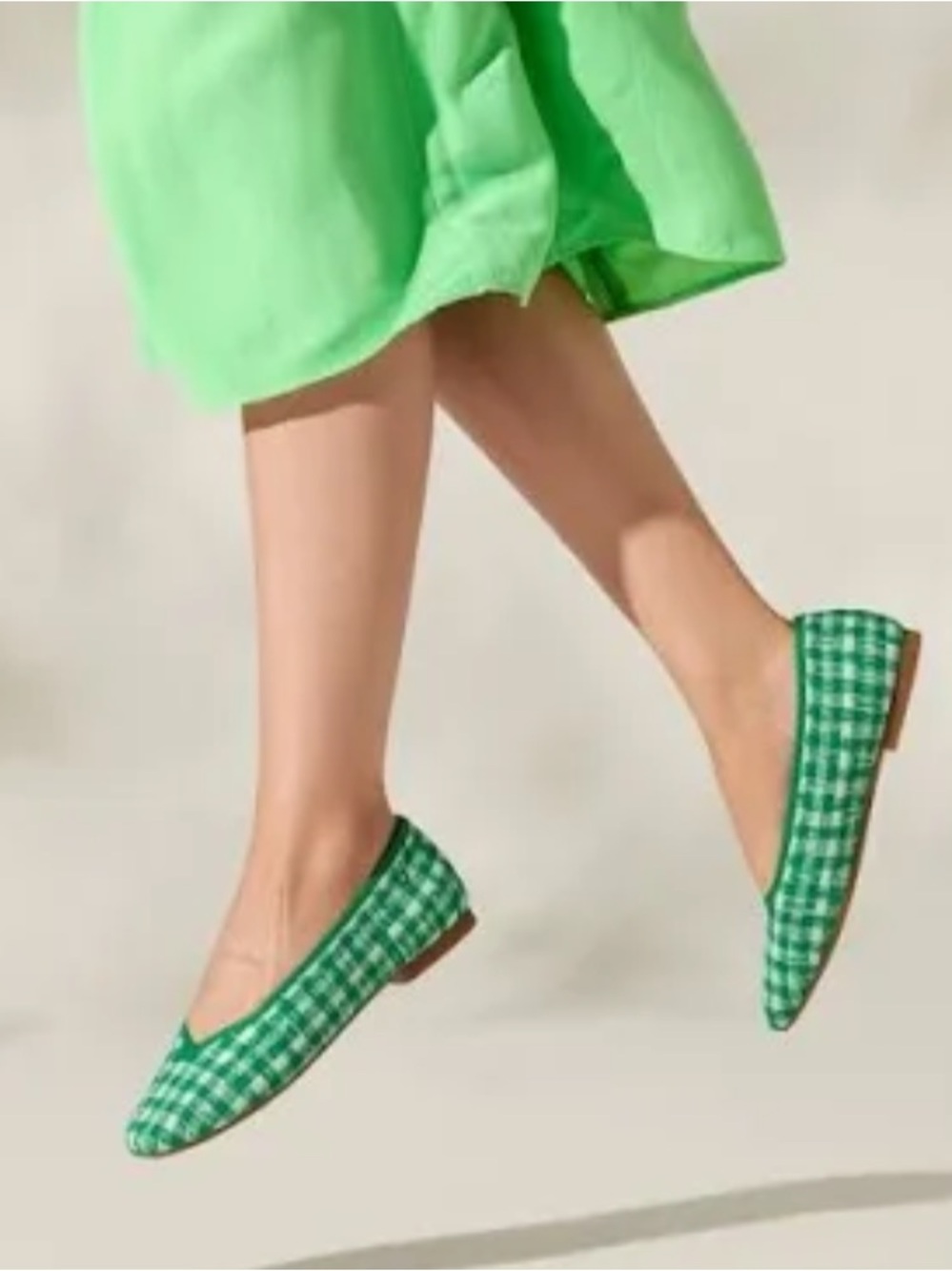 Vivaia Square Toe V-Cut Flats Margot 2.0 Size 7-7.5 green gingham 38